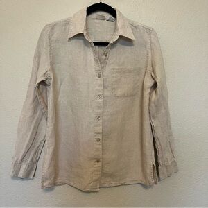 LL Bean Beige Linen Button-Up Shirt With One Front Pocket Size Medium